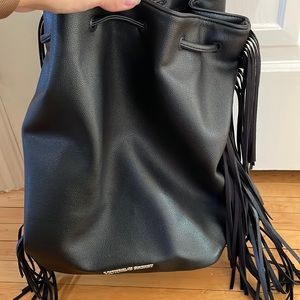 Black backpack purse w fringe